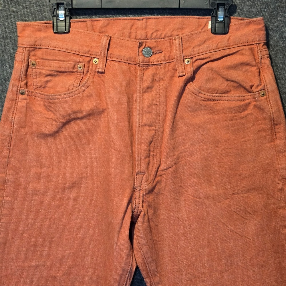 Levis 501 White Oak Cone Denim Jeans Button Fly Salmon Orange Mens Fit Sz 32x29 - Picture 2 of 14
